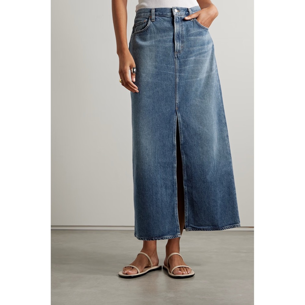Title: AGOLDE Leif Low Slung Maxi Skirt Size 28 Blue Denim Front Slit